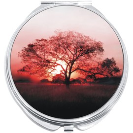 NewCharms Red Tree Sun Compact with Mirrors - Perfect Pocket and Purse Size Folding Mirror for Applying Make Up Anywhere