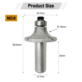 SHDIATOOL 1/2 Inch Shank Round-Over Router Bits 10MM Radius Corner Rounding Edge-Forming Marble Granite Quartz Stone Grinding Bits