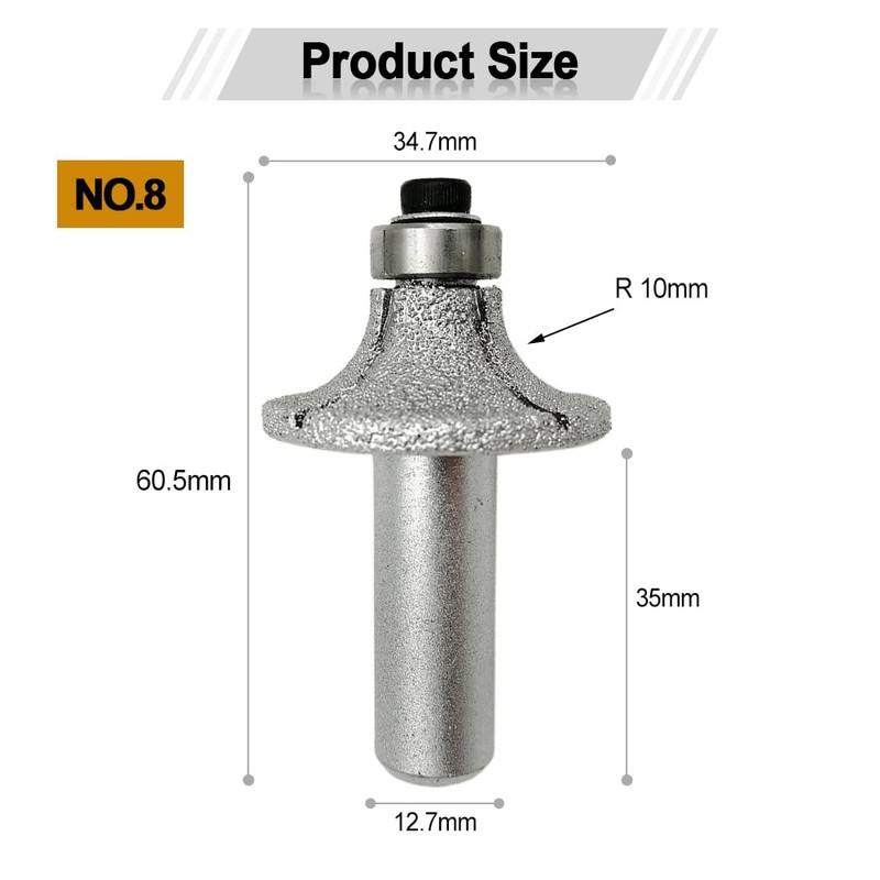 SHDIATOOL 1/2 Inch Shank Round-Over Router Bits 10MM Radius Corner