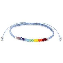 AeraVida Layer Me Rainbow Genuine Stones Sterling Silver on Adjustable Grey Bracelet | Adjustable Rainbow Stones Bracelets | Rainbow Stones Sterling Bracelets for Women