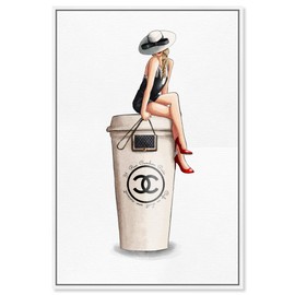 The Oliver Gal Artist Co. Fashion and Glam Framed Wall Art Canvas Prints 'Cafe Au Lait Cambon' Handbags Home Décor, 10" x 15", White, White
