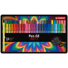 Premium Felt Tip Pen - STABILO Pen 68 - Tin of 50 - Assorted colors
