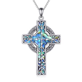 YONFQE Cross Necklace Sterling Silver Abalone Pendant Jewelry Gifts for Women