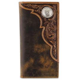 F&L CLASSIC Men's RFID Vintage Look Genuine Leather Long Bifold Wallet Checkbook Wallets,brown,240-82