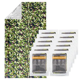 SET007 12 Pack Mylar Emergency Blankets for Survival, Space Blanket Designed for NASA, Foil Thermal Blankets for Outdoor Camping, Hiking, Marathon, First Aid Car Kit, Extreme Weather, Camouflage
