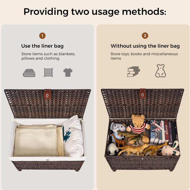 Honjourai Wicker Storage Basket with Lid,Rattan Shelf Basket with Removable