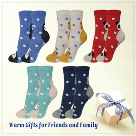 KONY 5 Pack Women's Cute Animal Socks Cotton Cat Dog Duck Patterned Novelty Fun Crew Socks Gift Size 6-9 (Panda)