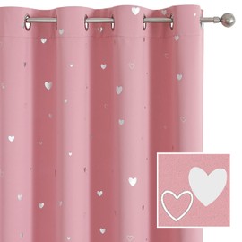 SMILE WEAVER Pink Kids Curtains for Girls Bedroom Silver Print Window Drapes Soft Thick Thermal Insulated Window Treatment Grommet Top Blackout Curtains for Nursery Decor 2 Panels/Rose pink/52Wx72L