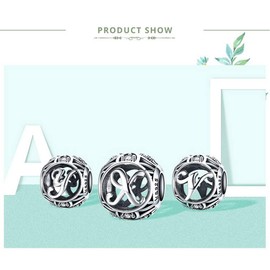 PAHALA 925 Sterling Silver 26 Letters With Crystals Pendant Charms Fit Bracelets Necklace (P)