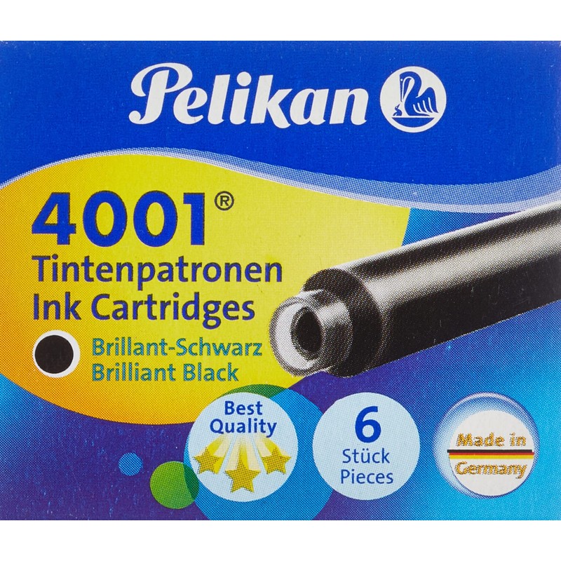 Pelikan 4001 TP/6 Ink Cartridges for Fountain Pens, Brilliant Black,