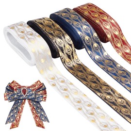 AHANDMAKER 20 Yards 4 Colors Peacock Feathers Print Wired Ribbon, 1 inch Wide Glitter Decorative Peacock Ribbons for Bows Making Gift Wrapping DIY Wreath Garland Christmas Wedding Party Decorations