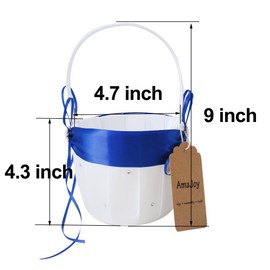 AmaJOY 2pcs Beach Wedding Flower Girl Basket White and Royal Blue Flower Basket with Double Heart Rhinestone Decor