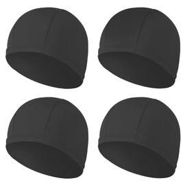 4 pcs Elastic Swim Caps for Both Women & Men & Kids Fabric Durable Non-Waterproof Cloth Swimming Pool Cap Elastic Bathing Cap (Black, 4)