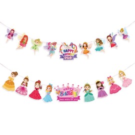 Princess Birthday Banner, Fairy Banner Girls Shower Decoration Girl Flag Princess Logo Flag Girl Party Decoration