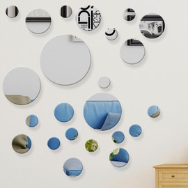iCAGY Circle Mirror Collection 21 Pcs, Round Acrylic Mirror Wall Decor Self Adhesive Silver