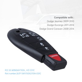 Mando a distancia de entrada sin llave para coche Chrysler Town and Country 2008-2015 / Dodge Grand Caravan 2008-2014 de repuesto para P/N: M3N5WY783X (5+1 botones), paquete de 2