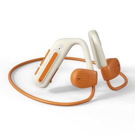 Clan S1 - Bluetooth Open-Ear Headphones with Wrap Around Ear Hook & Neckband for Sports & Cycling, Secure Fit, Wireless Earbuds with Built-in Controls, 15hr Playtime, Orange & Beige