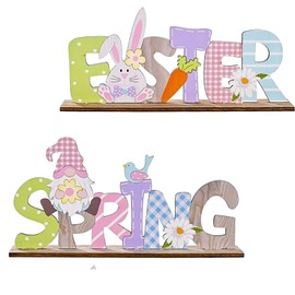 2 PCS Wooden Easter Decorations,Wooden Table Easter Decorations,Easter Decorations,Easter Table Decorations,Spring Decorations,Easter Decor,Spring Easter Sign Stand Table Decorations