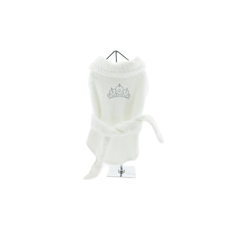 White Silver Tiara Cotton Dog Bathrobe (X-Small)