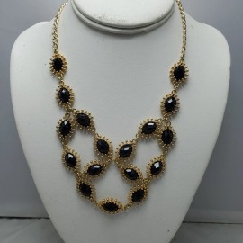 Bijou Drive Statement gold Necklace With Black Stones NWT