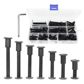 binifiMux 70pcs Black M6 x 15/20/ 25/30/ 35/40/ 50mm Flat Head Bolt Joint Connecting Bolts Phillips Screws Rivet Cap Nuts Assortment Kit, Furniture Connector Rivet Bolts with Dowel Nuts