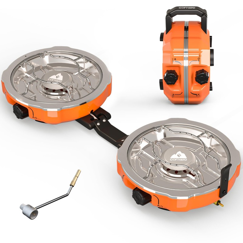 Cofiyard 20,000 BTUs 2 Burner Camping Stove, Portable Folding Propane