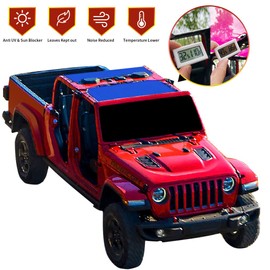 Shadeidea JT Sun Shade Top Sunshade Compatible with Jeep Gladiator Top Shade Mesh Screen Roof Cover (2018-2023)- Wind Noise UV Blocker with GrabBag Pouch -10 Year Warranty- Blue -Front+Rear (2 Pcs)