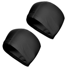 Pack of 2 Swimming Caps, Waterproof Swimming Cap, PU Coated Soft Swimming Cap, Ear Protection, Swimming Cap for Men and Women, Long Short Hair (2 x Black)