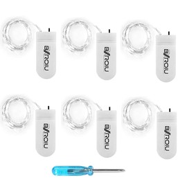 BXROIU Fairy Lights CR2032 Battery Operated,6.6Ft/2Meter 20 LEDs Micro Silver Wire String Lights for Bedroom Christmas Party Wedding Decoration (Cool White, 6 Pack)
