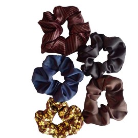 3TEE Combo of 5 Satin silk Scrunchies| 5 Pcs Regular Scrunchies - Silk Satin Scrunchies for Hair - Scrunchy for Thick Hair- Silk hair ties for Women, girls, lady and children