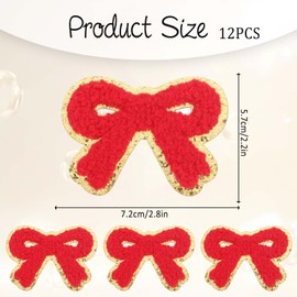 12 PCS Bow Patch Red Iron On Patches Christmas Chenille Embroidery Patches Gold Edges Self Adhesive Patches Cute Sew On Patch Stick On Embroidered Patches for Bags Applique for DIY Hats Clothes