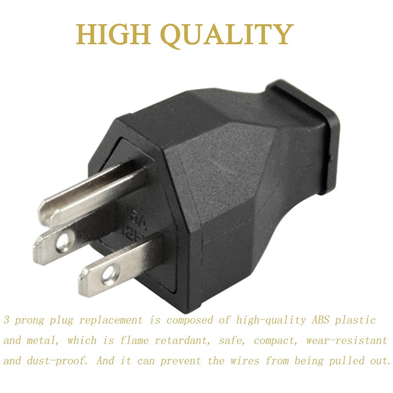 3 Prong Electric Plug Replacement Extension Cord Ends 125V 15A