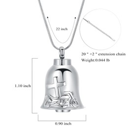 Motorcycle Bell Urn Necklace for Ashes Memorial Pendant Cross Cremation Jewelry Ash Holder Keepsake Jewellery Gift for Loved Ones Motorcycle Bells Keychain (Silver)