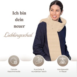 yanopurna Cashmere Scarf - Made of 100% Cashmere Wool, 68 x 190 cm, Cashmere Scarf with Striped Pattern, Handwoven from Nepal, Unisex, Hand Wash, Tan Striped