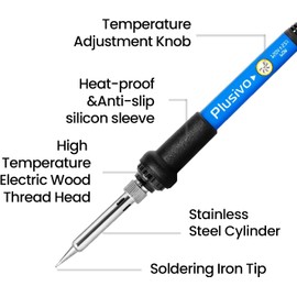 Soldering Iron Kit Electronics, Soldering Iron 60W Adjustable Temperature, Solder Wire, Wire Stripper, Desoldering Pump, Tweezers, Solder Tips, Mini Stand, Screwdrivers, Heatshrink Tubes from Plusivo