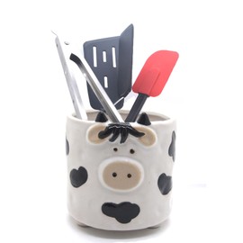 MONMOB Ceramic Cow Kitchen Utensil Holder For Countertop Large Cooking Utensil Crock Holder Spatula Holder Cow Gifts