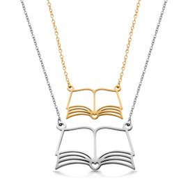 PANTIDE 2Pcs Book Necklace For Women - Matching Pendant Necklace, Reading Book Club Teacher Student Gifts, Stainless Steel Jewelry Valentine's Day Birthday Gift