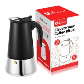 Suiitat Moka Pot, 6 Cups (10.6 oz) Stovetop Espresso Maker, 304 Stainless Steel Moka Pot, Induction Compatible, Black