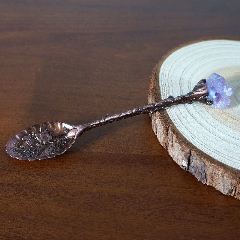 Soulnioi Retro Amethyst Crystal Alloy Metal Coffee Tea Spoon Dessert