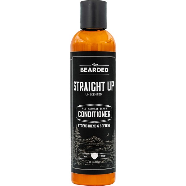 Live Bearded: Beard Conditioner - Straight Up - Facial Hair Conditioner - 8 oz. - Strengthens and Softens - All-Natural Ingredients with Biotin, Coconut Oil, Argan Oil, and Caffeine - Made in The USA