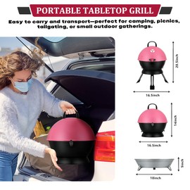 14inch Portable Barbecue Grill with Warming Rack Dual Venting System Small Charcoal Grill for Backyard, Camping, Boat (Pink)