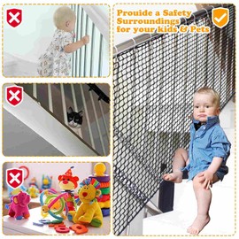 Balcony Netting for Pets，Apartment，Stair，Trampoline，Playground，Child Safety Rope Net，Driveway Net for Kids Safety，Baseball Softball Net Sports Netting (4.95ft×16.5ft, Black)