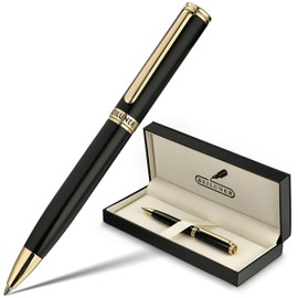 BEILUNER Luxury Gel Pen with 24K Gold Finish, Black Piano Lacquer, Luxury Grade Craftsmanship, Best Pen Gift Set for Men and Women, Professional, Executive, Office, Retractable Nice Pens