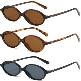 Retro Oval Sunglasses for Women Men 90s Vintage Small Frame Fashion Shades, Trendy UV400 Protection Classic Style 8070 Black+Brown+Tortoise