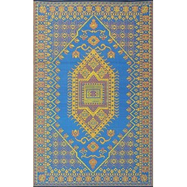 Mad Mats Traditional Outdoor Rug, Reversible Plastic Mat (4' x 6', Oriental Turkish - Blue)