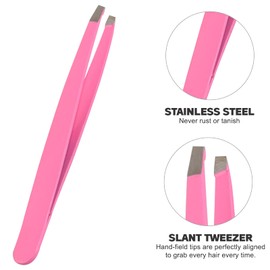Tweezers Professional Slanted Tweezer for Facial Hair Women & Men Stainless Steel Precision Tweezers for Ingrown Hair Tweezers (Pink)