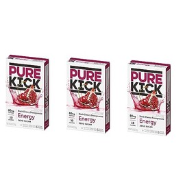 Pure Kick Energy Singles To Go Drink Mix, Black Cherry Pomegranate, 3 Boxes, 6 Packets Per Box (18 Single Servings)