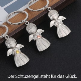 GZXYA Guardian Angel Keyring Lucky Charm Pendant with Clover Leaf for Exams or Car, Suitable as a Gift for Women, Girlfriend, Colleagues (Angel, F-silver