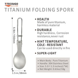 TITECOUGO Titanium Folding Spoon Camping Titanium Reusable Multitool Lightweight Camp Outdoors Hiking Travel Convenient Picnic Spork Fork for Men Women Portable Flatware 1 Pack