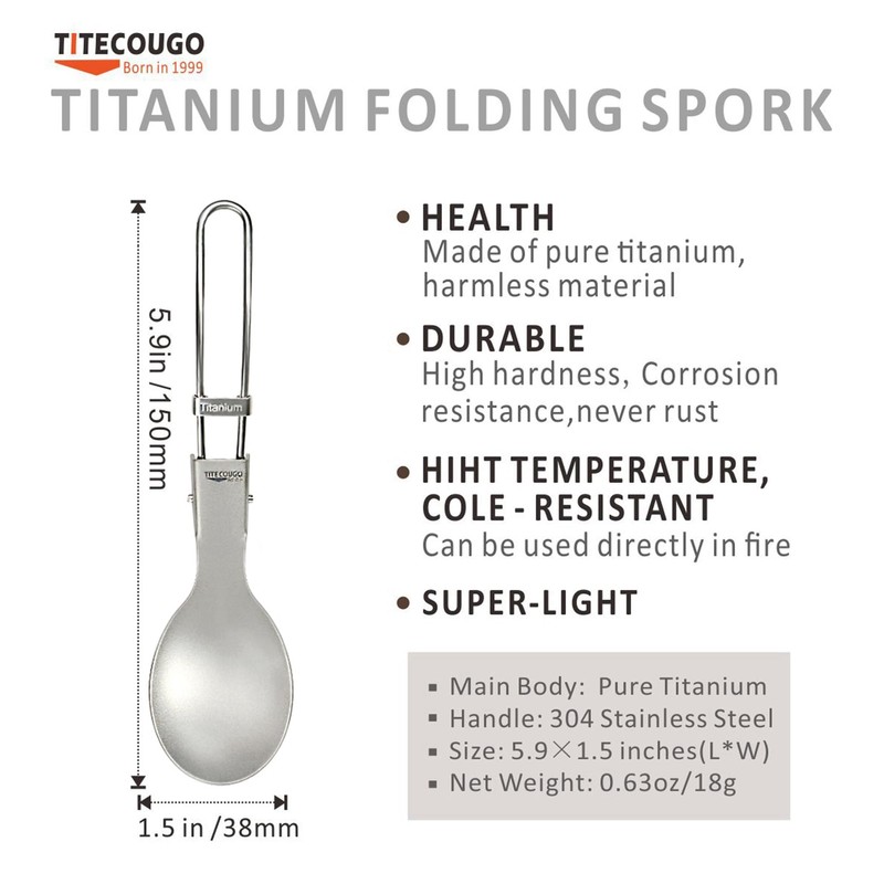 TITECOUGO Titanium Folding Spoon Camping Titanium Reusable Multitool Lightweight Camp